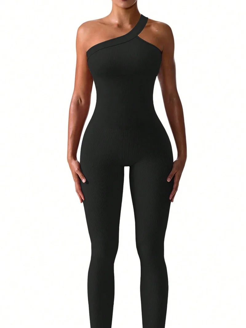 One Shoulder One Piece Sport Jumpsuits