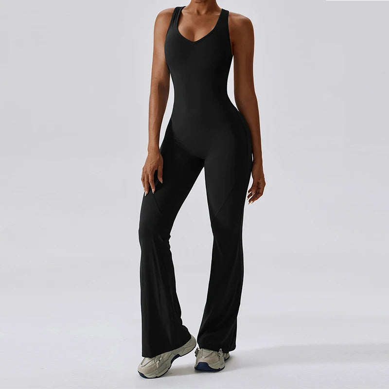 Sexy Back V Jumpsuit Gym Set Women